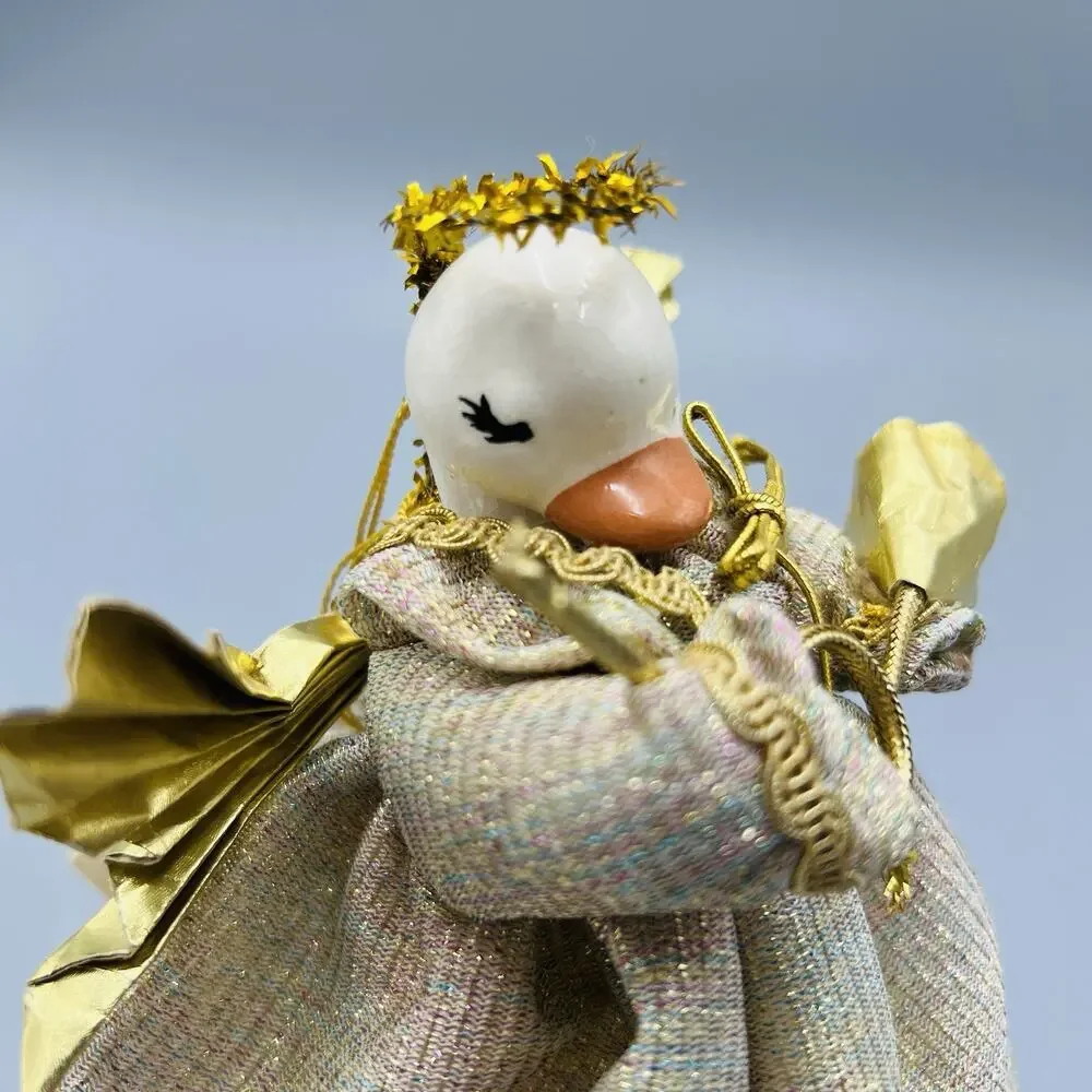 VTG 1983‎ Just Ducky Horn Angel Figurine Ceramic Christmas Kitsch Gold Wings